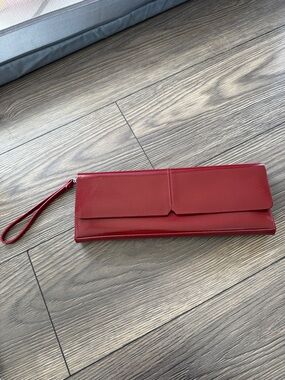 Long funky Red Leather Wristlet Clutch - Women's Evening Bag